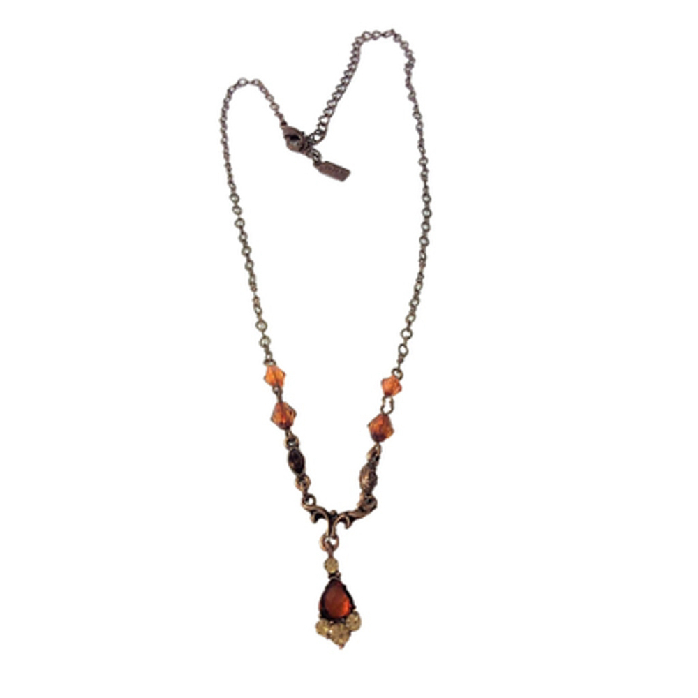 1928 Amber Faceted Teardrop Pendant Fashion Necklace